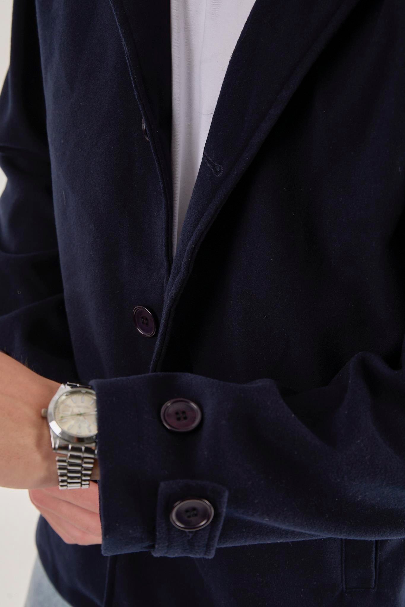 X-2027 Astarlı Düğmeli Kaşe Mont