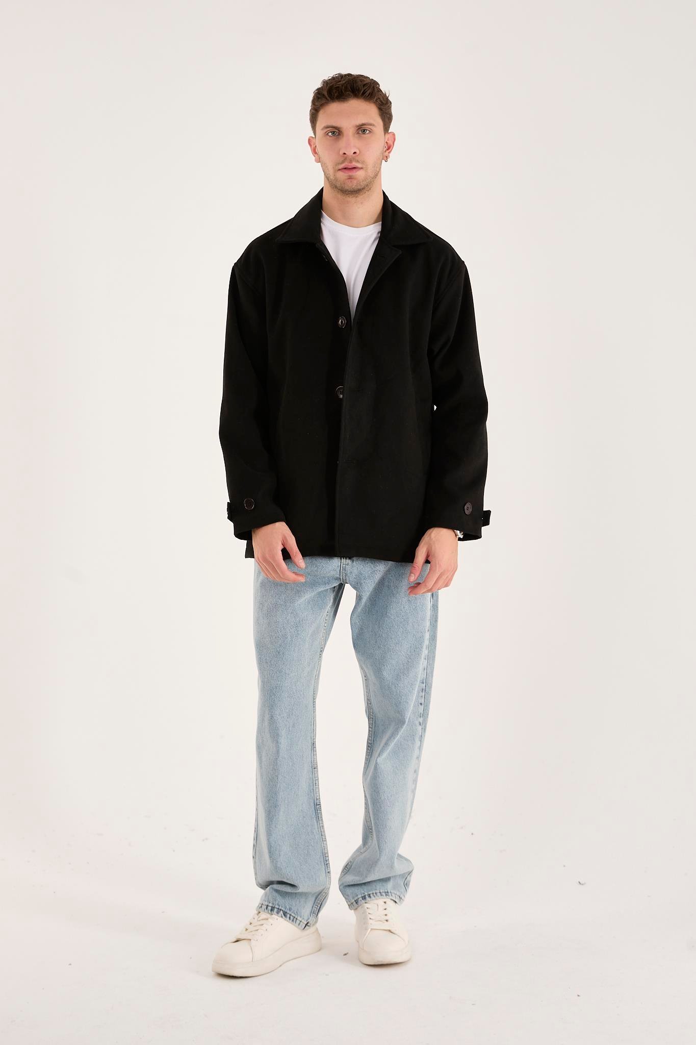 X-2027 Astarlı Düğmeli Kaşe Mont