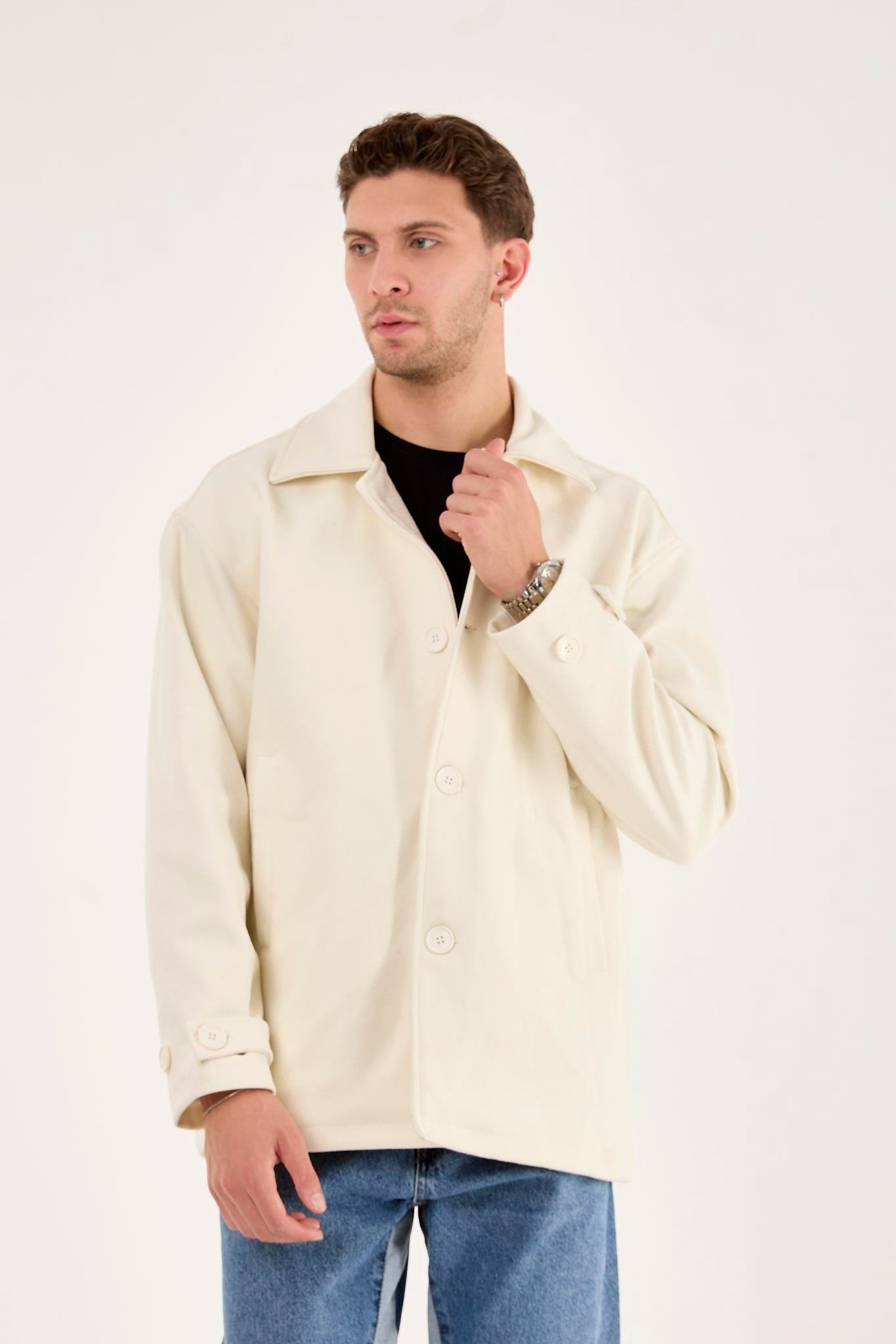 X-2027 Astarlı Düğmeli Kaşe Mont