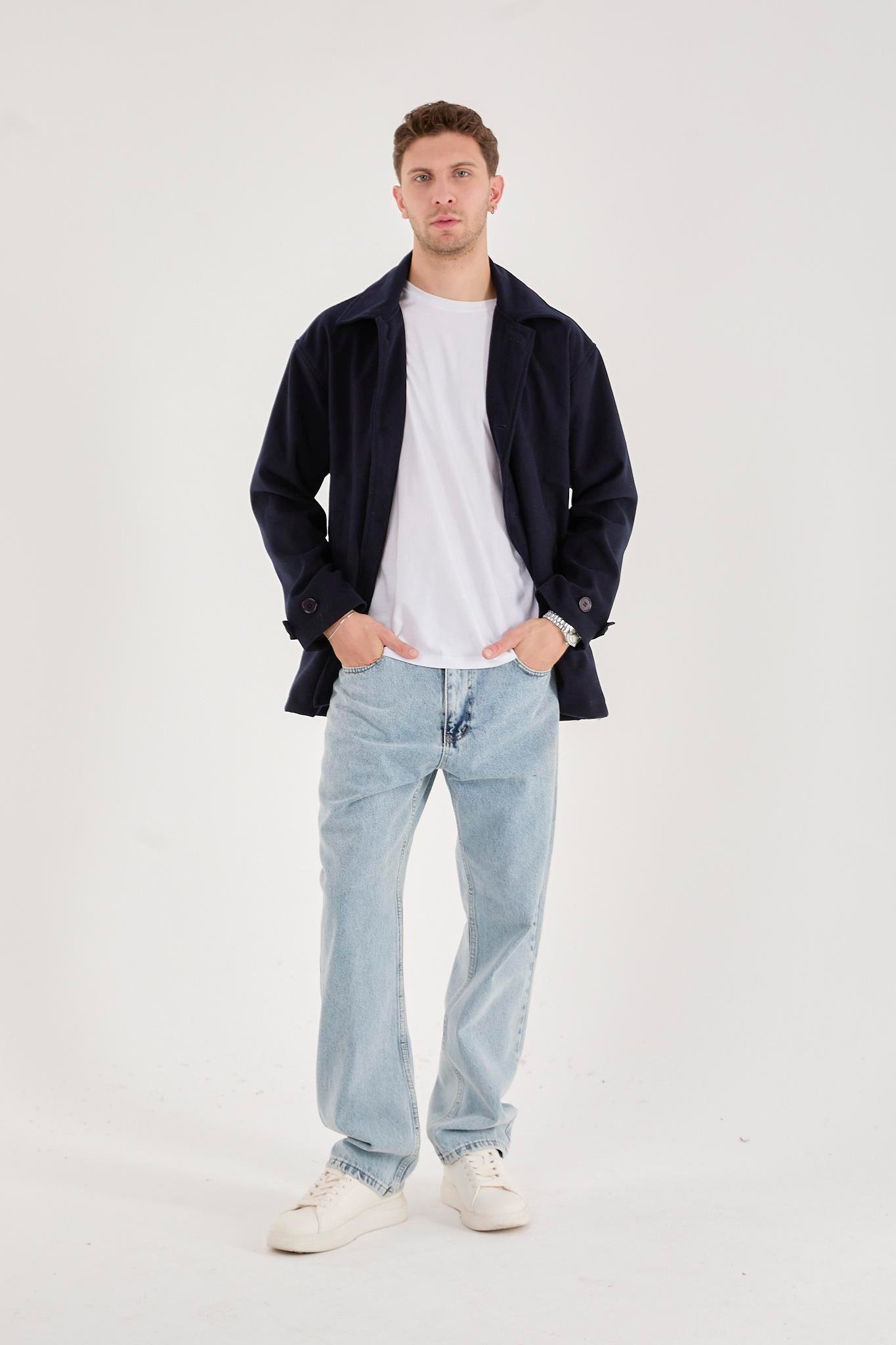 X-2027 Astarlı Düğmeli Kaşe Mont