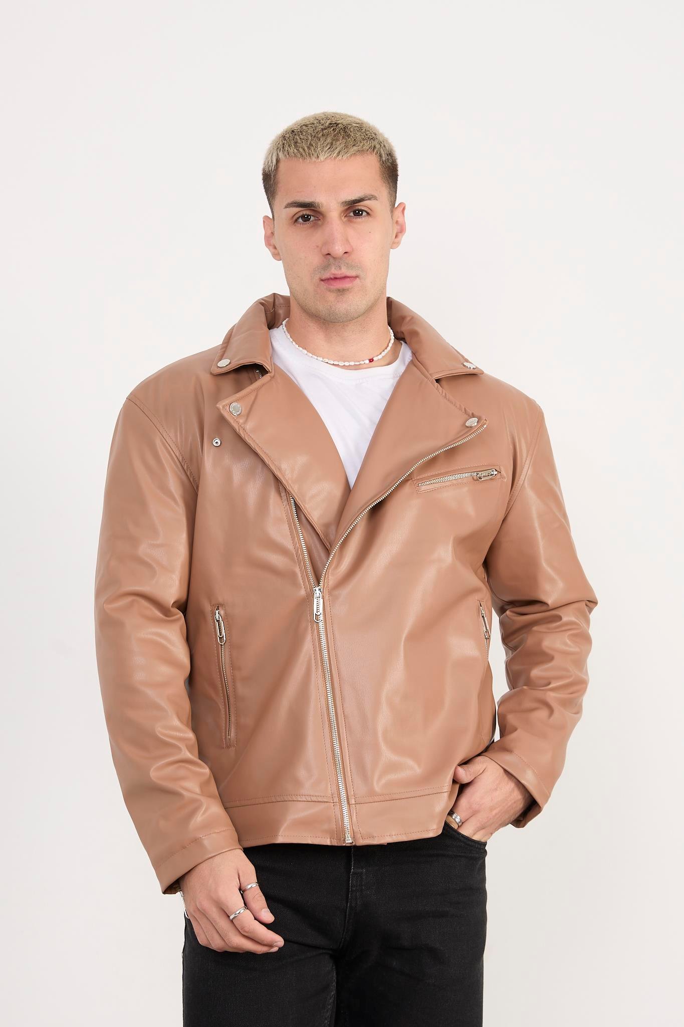 X-2028 Fermuar Detaylı Kapitoneli Deri Mont