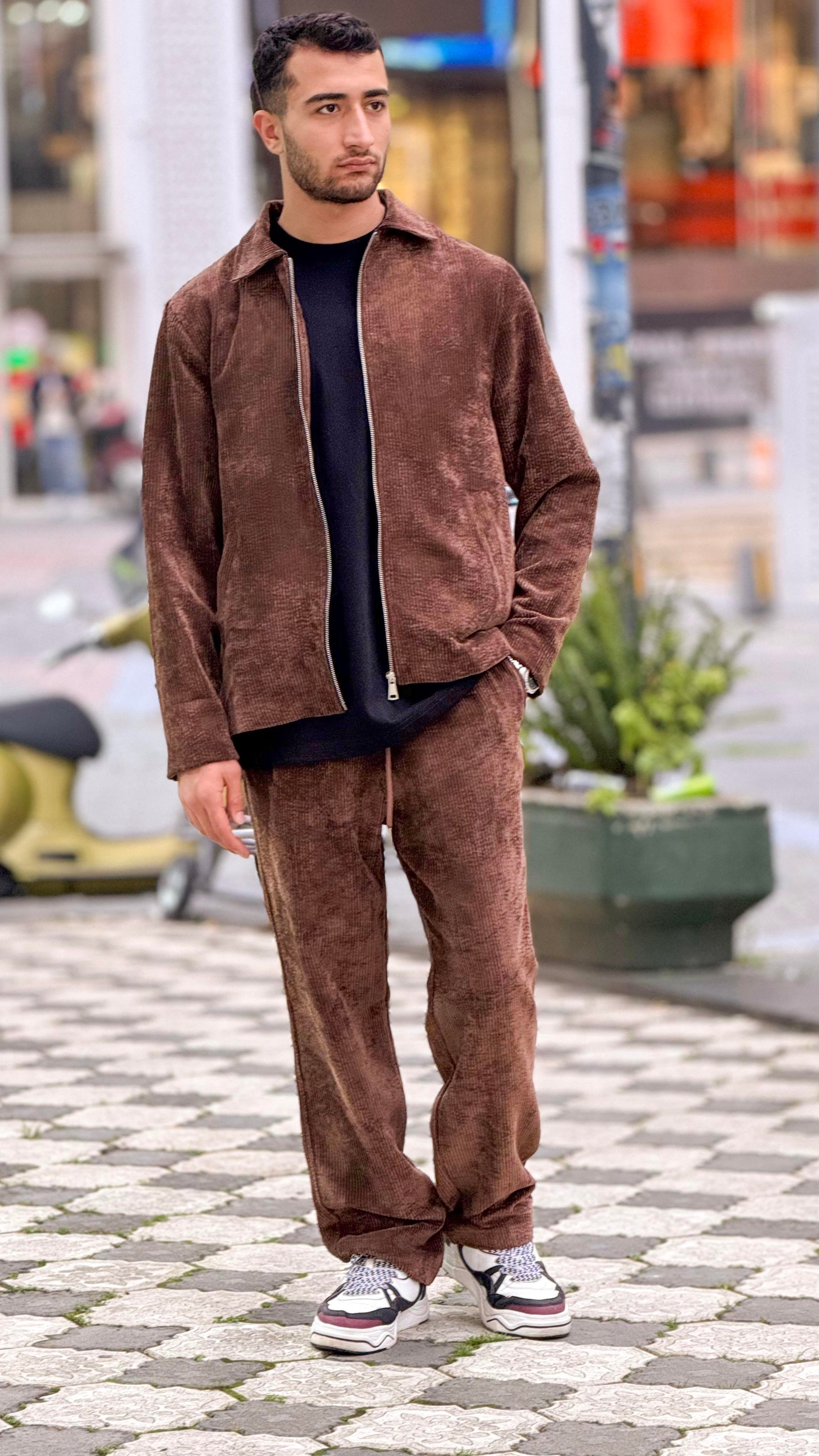 X-3002 Fermurlı Astarlı Ceket Bel Lastikli Pantolon Fitilli Kadife Takım