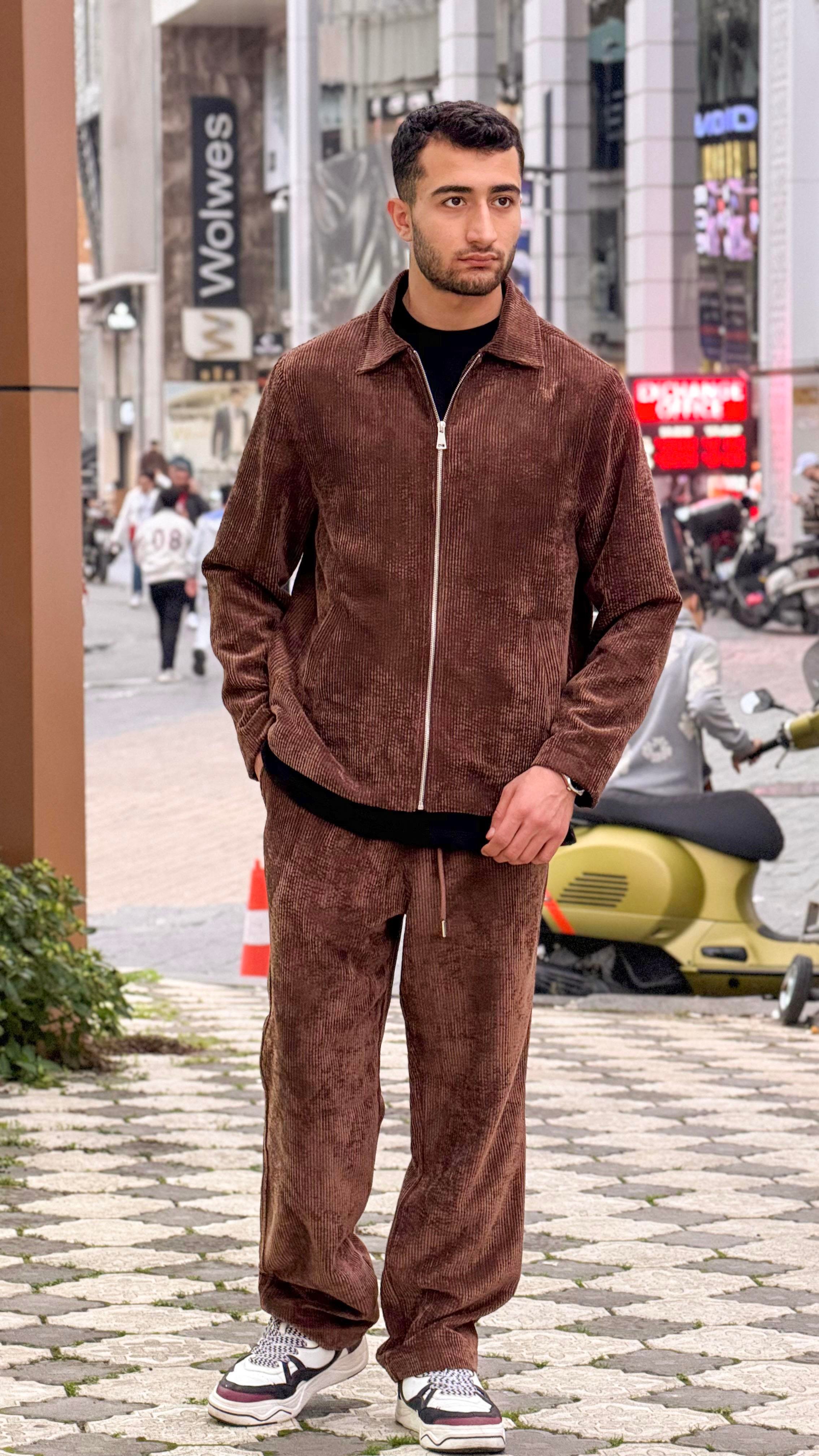 X-3002 Fermurlı Astarlı Ceket Bel Lastikli Pantolon Fitilli Kadife Takım