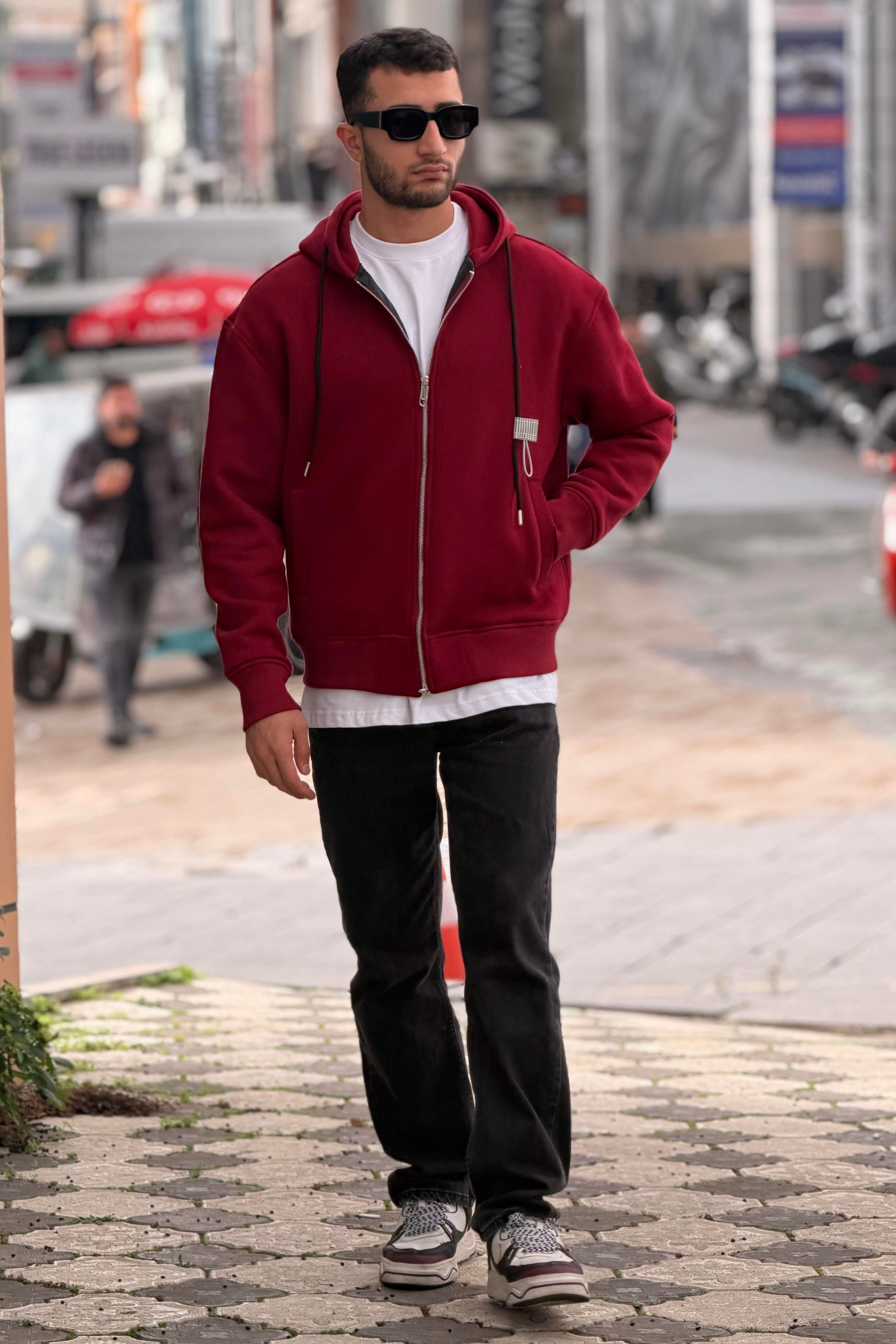 X-4004 Kapüşonlu Üç İplik Şardonlu Hırka