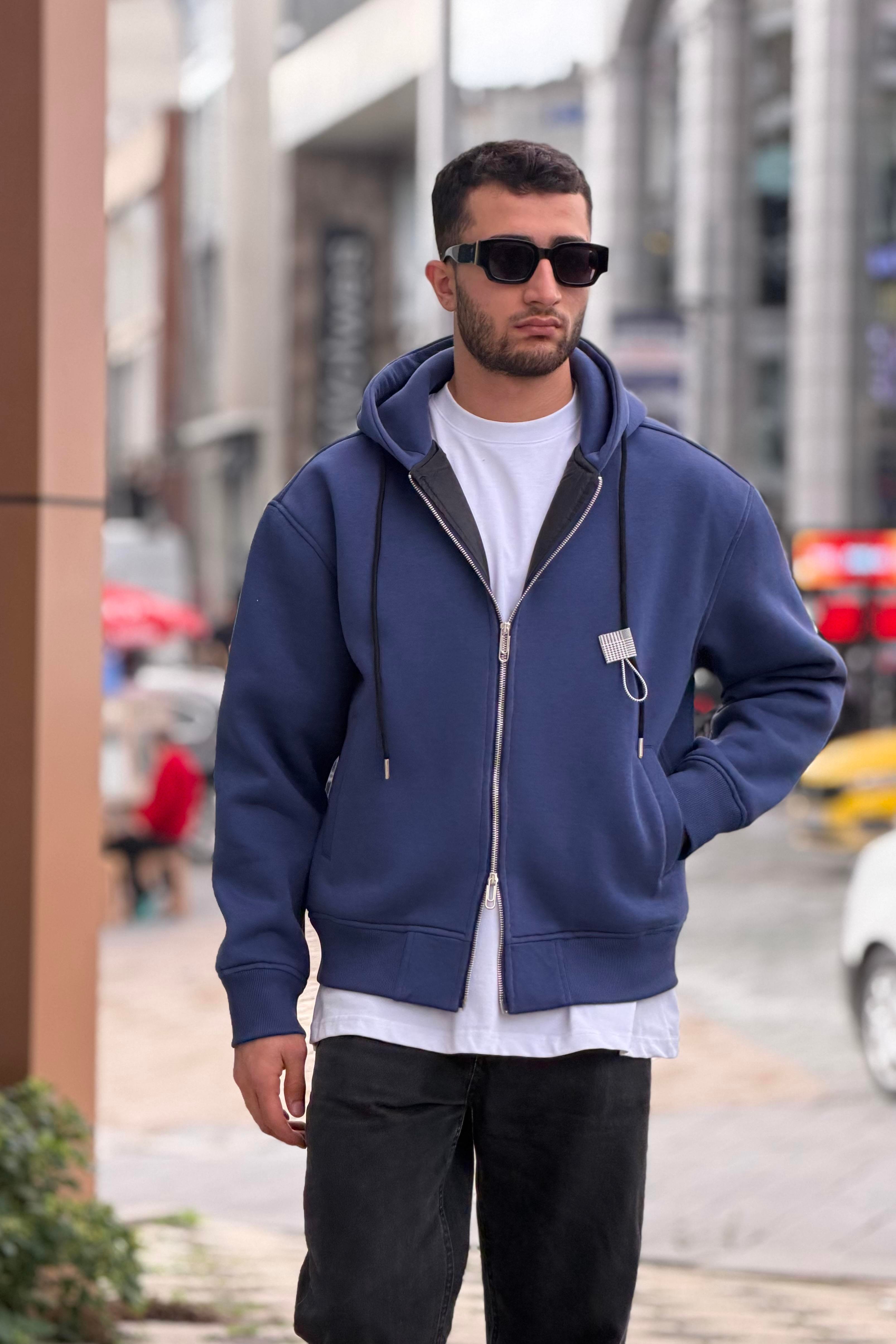 X-4004 Kapüşonlu Üç İplik Şardonlu Hırka