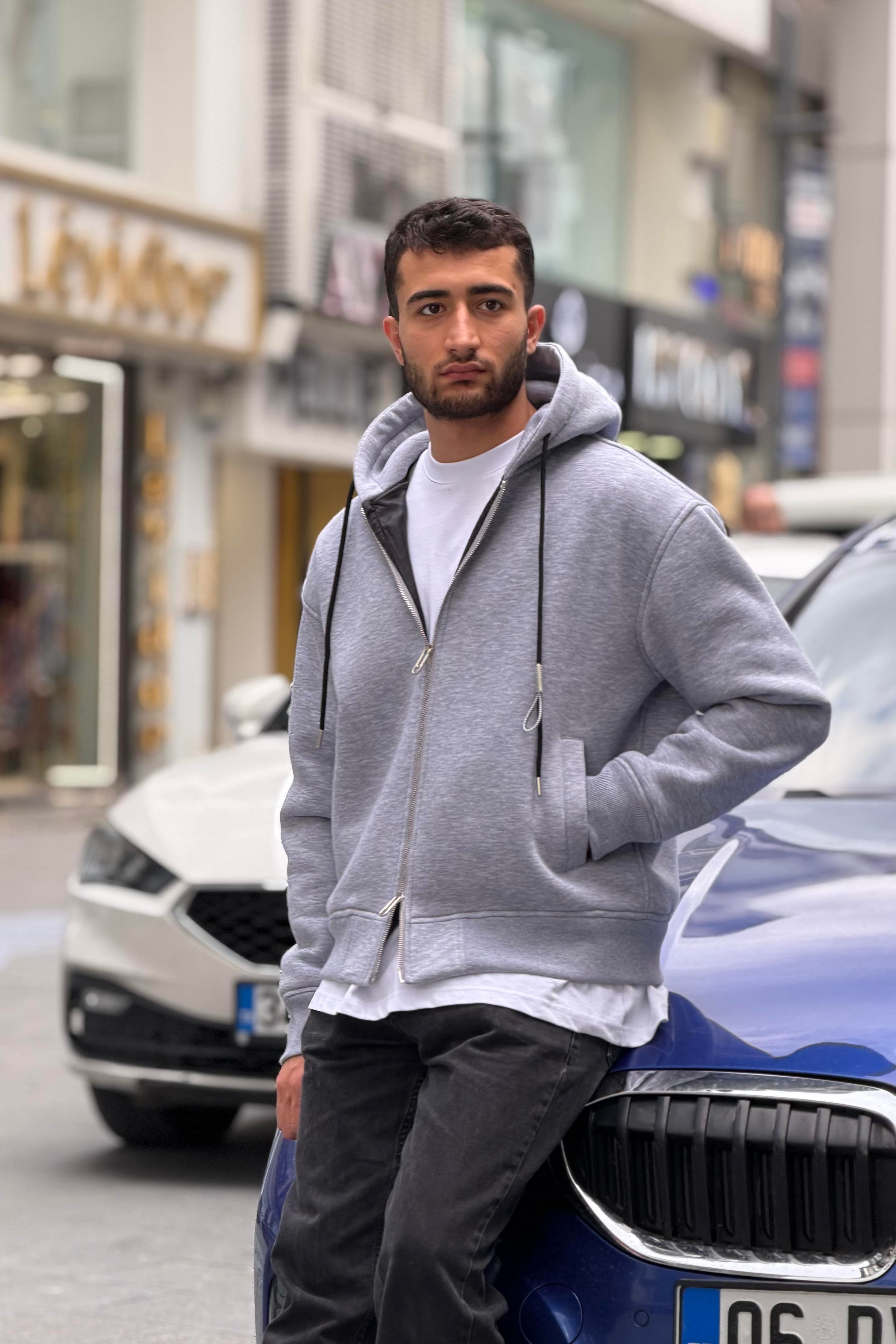 X-4004 Kapüşonlu Üç İplik Şardonlu Hırka