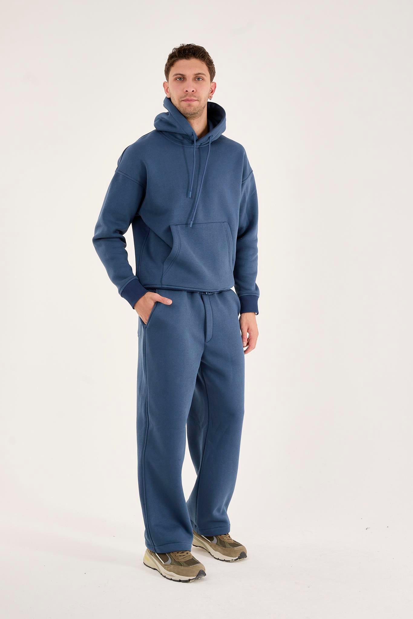 X-4008 Kapüşonlu Kanguru Cep Üç İplik Sweat