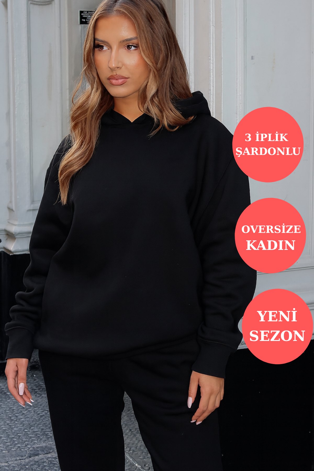 X-4008 Kapüşonlu Kanguru Cep Üç İplik Sweat