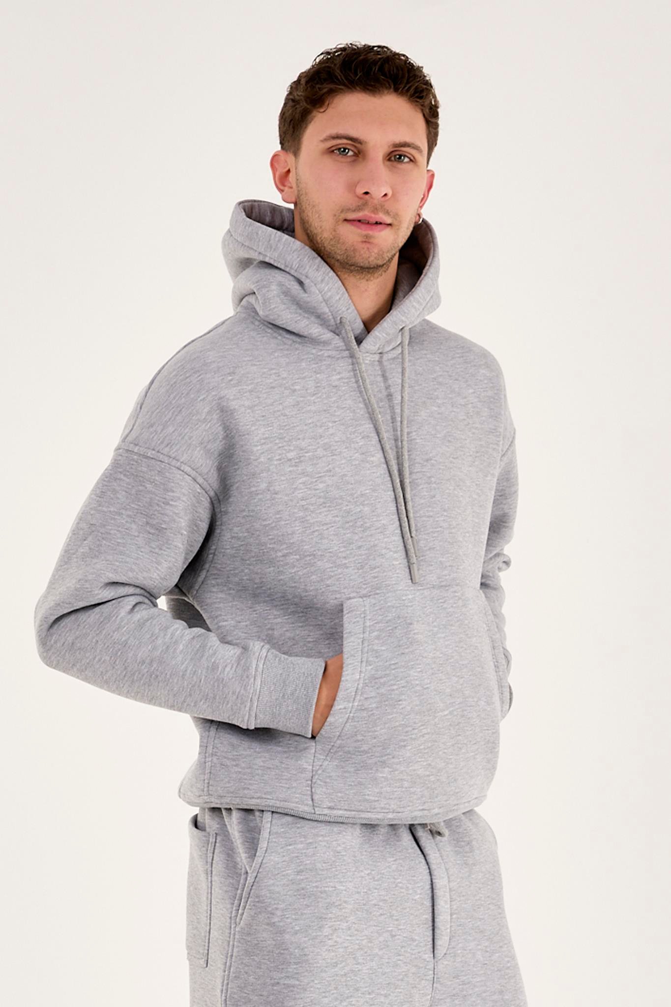 X-4008 Kapüşonlu Kanguru Cep Üç İplik Sweat