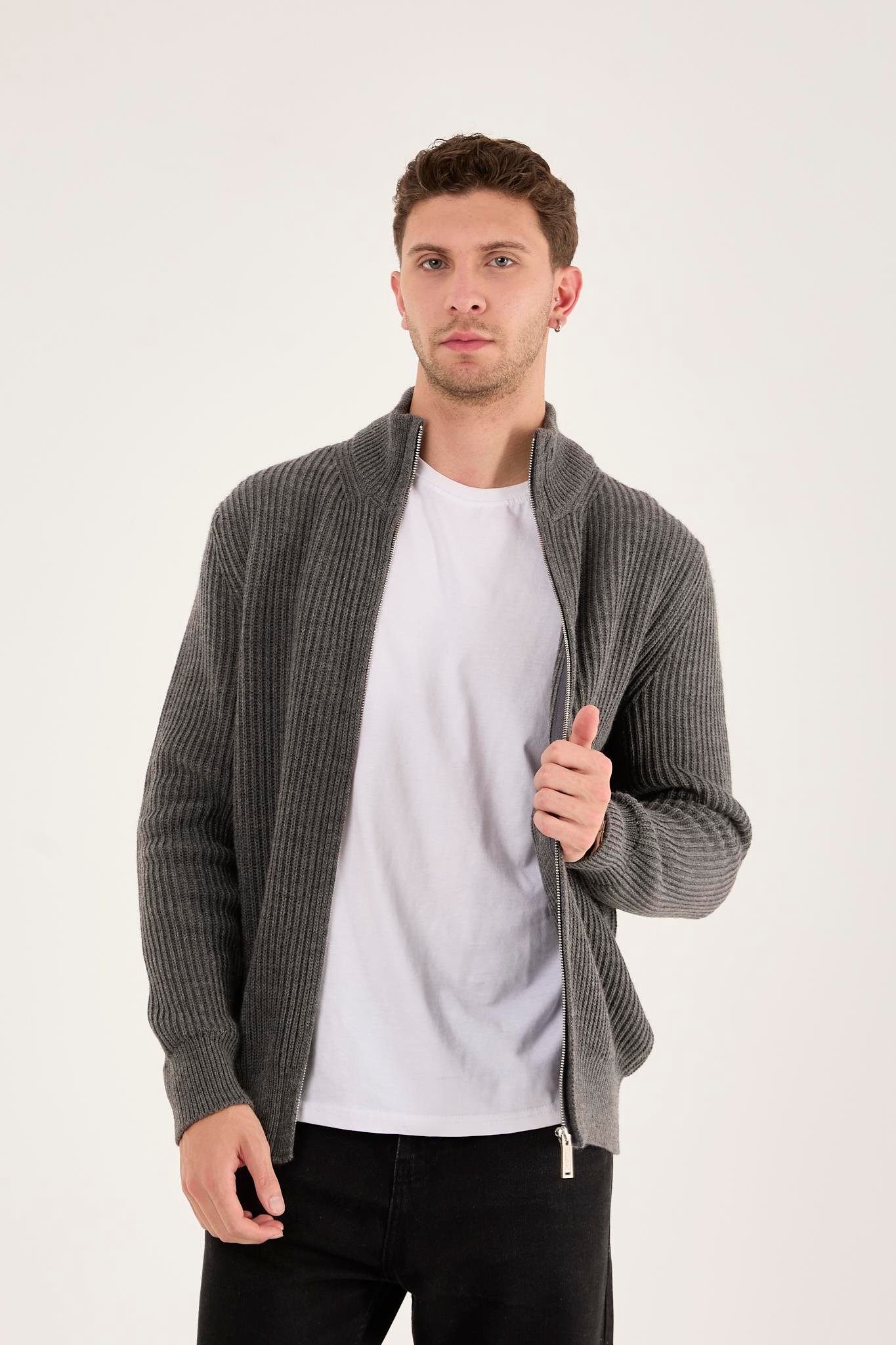 X-5003 Fermuarlı Triko Hırka