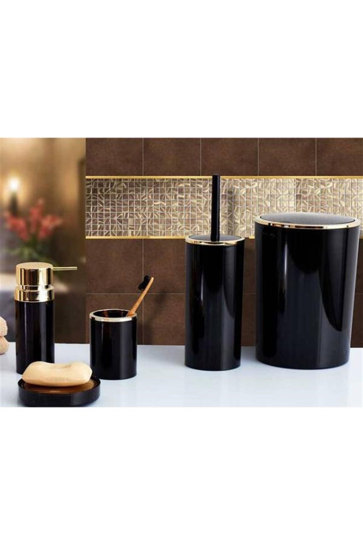 Primanova Lenox Banyo Seti Siyah Altın ÇerçeveBanyo SetleriPrimanova