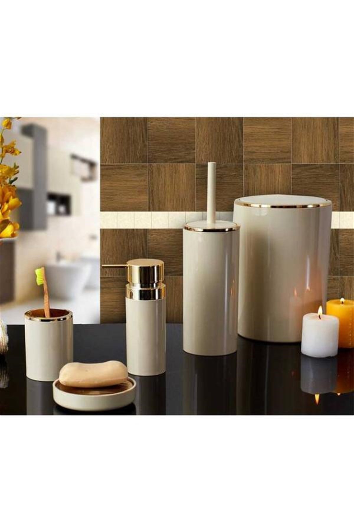 Primanova Lenox Banyo Seti Bej Altın ÇerçeveBanyo SetleriPrimanova