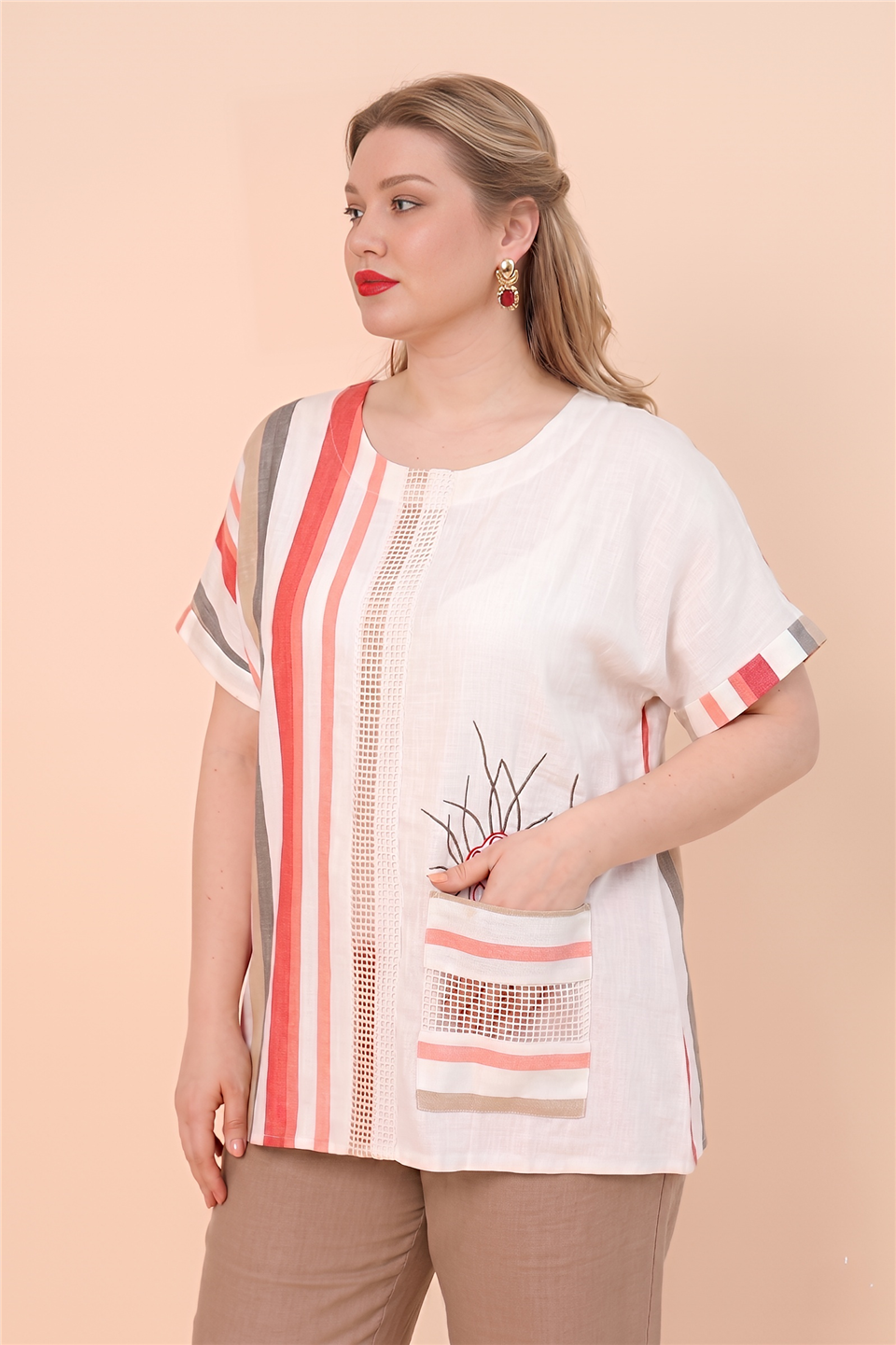 19163 %100 KETEN TUNIK 