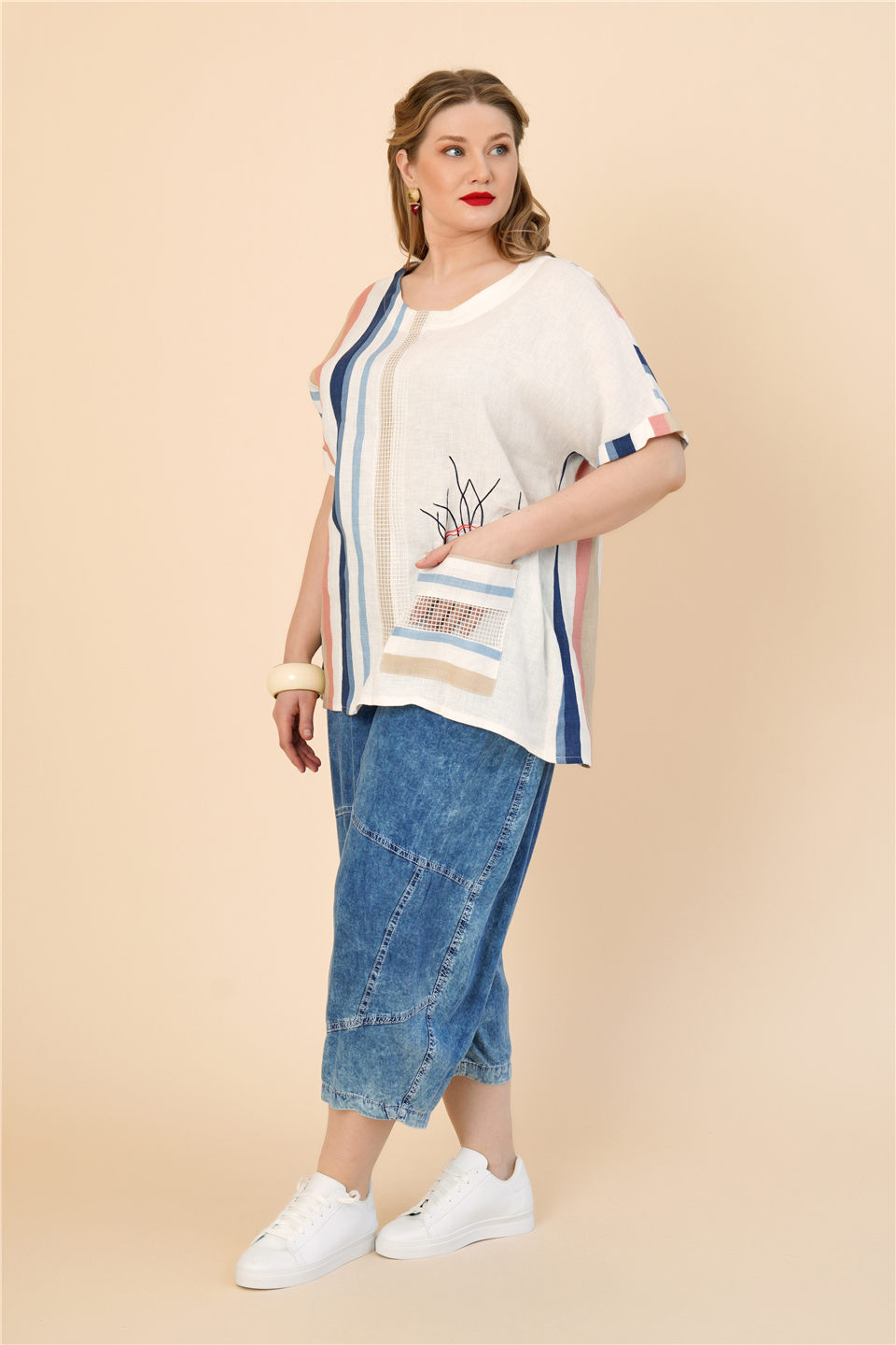 19163 %100 KETEN TUNIK 