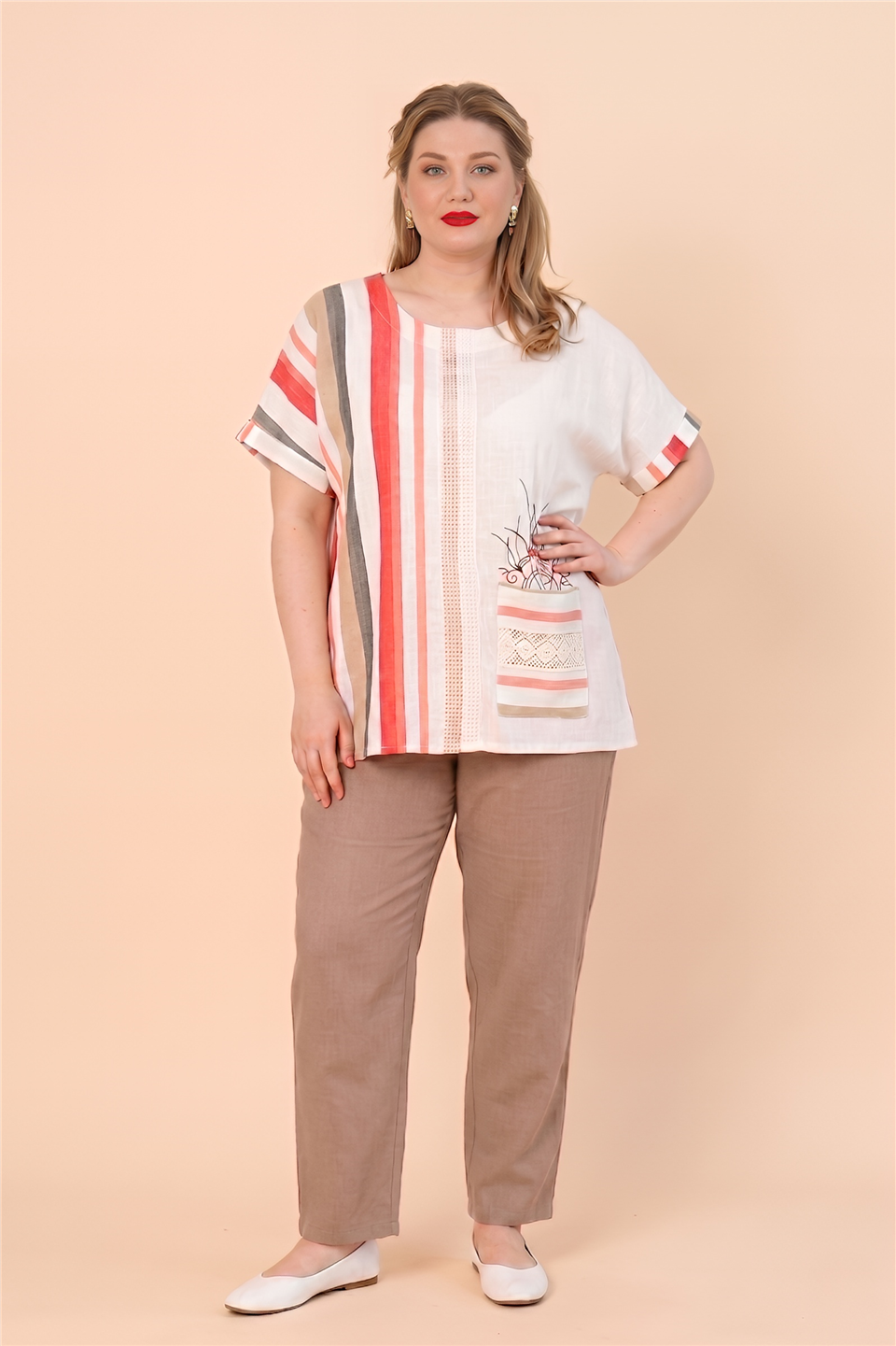 19163 %100 KETEN TUNIK 