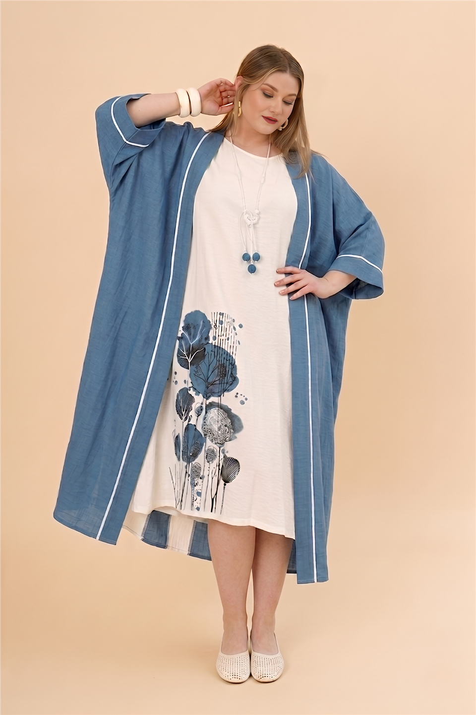 20095 VİSKON ELBİSE VE KAFTAN TAKIM