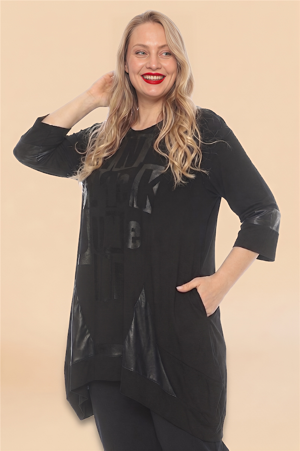 23092 VİSKON LİKRA ÖRME BASKILI TUNİK