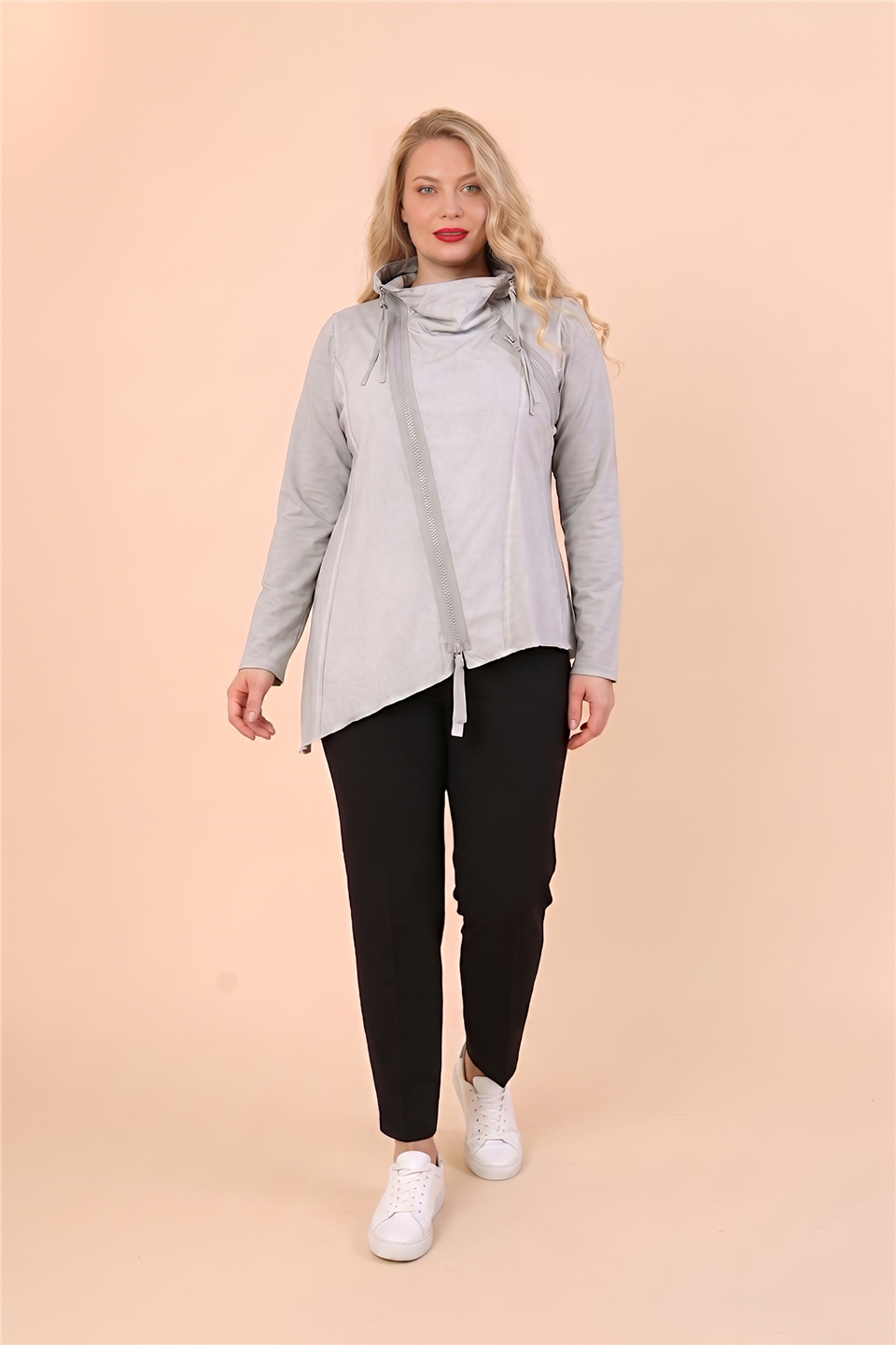 24030 POPLİN ÖRME GARNİLİ FERMUARLI CEKET