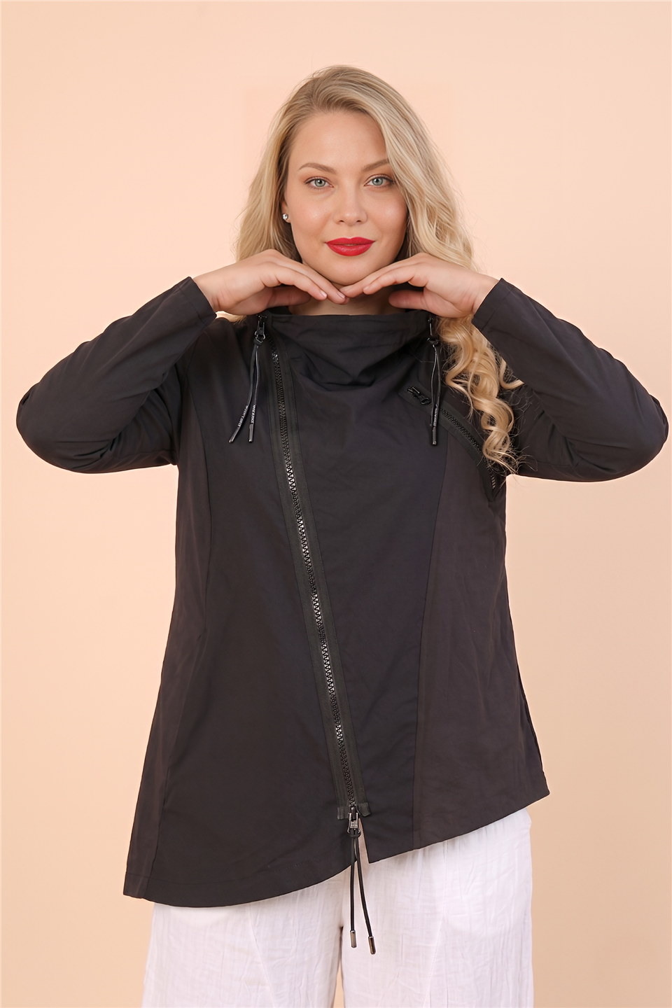 24030 POPLİN ÖRME GARNİLİ FERMUARLI CEKET