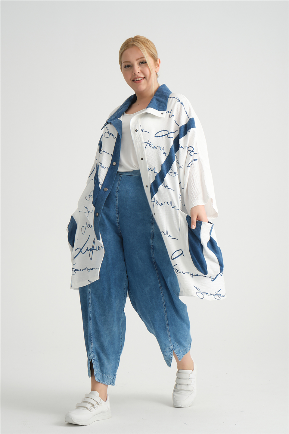 24287 VİSKON JEAN GARNİLİ BASKILI CEKET