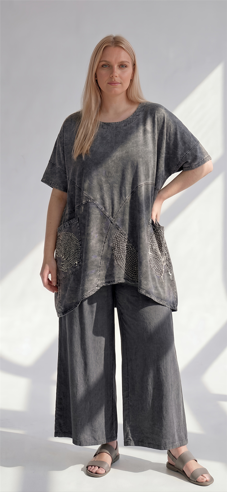 25158 % 100 TENCEL JEAN  DİKİŞ BASKILI CEKET