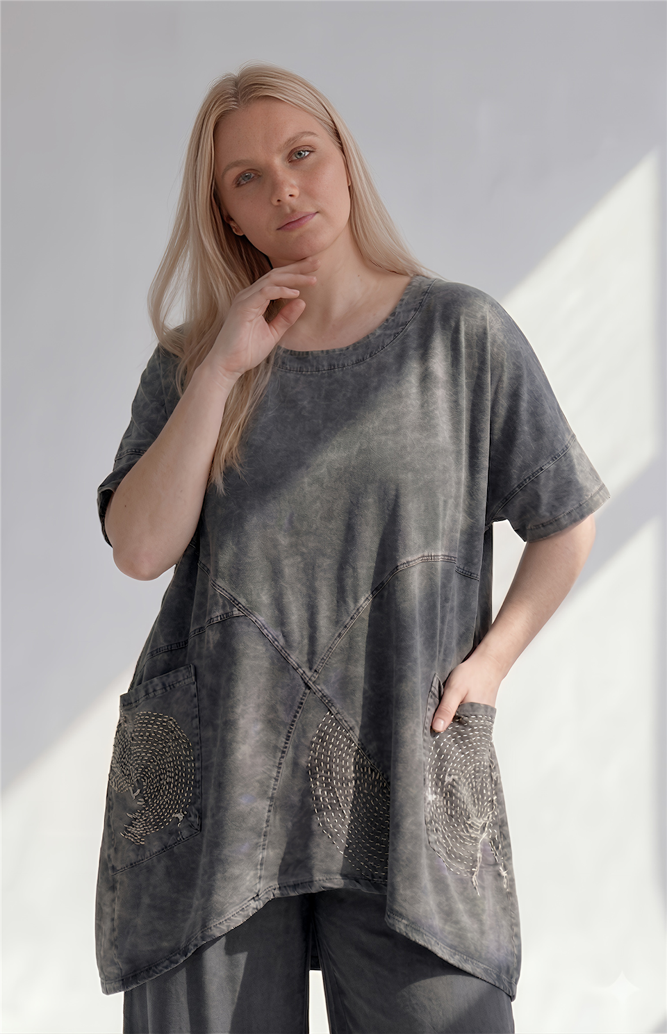 25158 % 100 TENCEL JEAN  DİKİŞ BASKILI CEKET