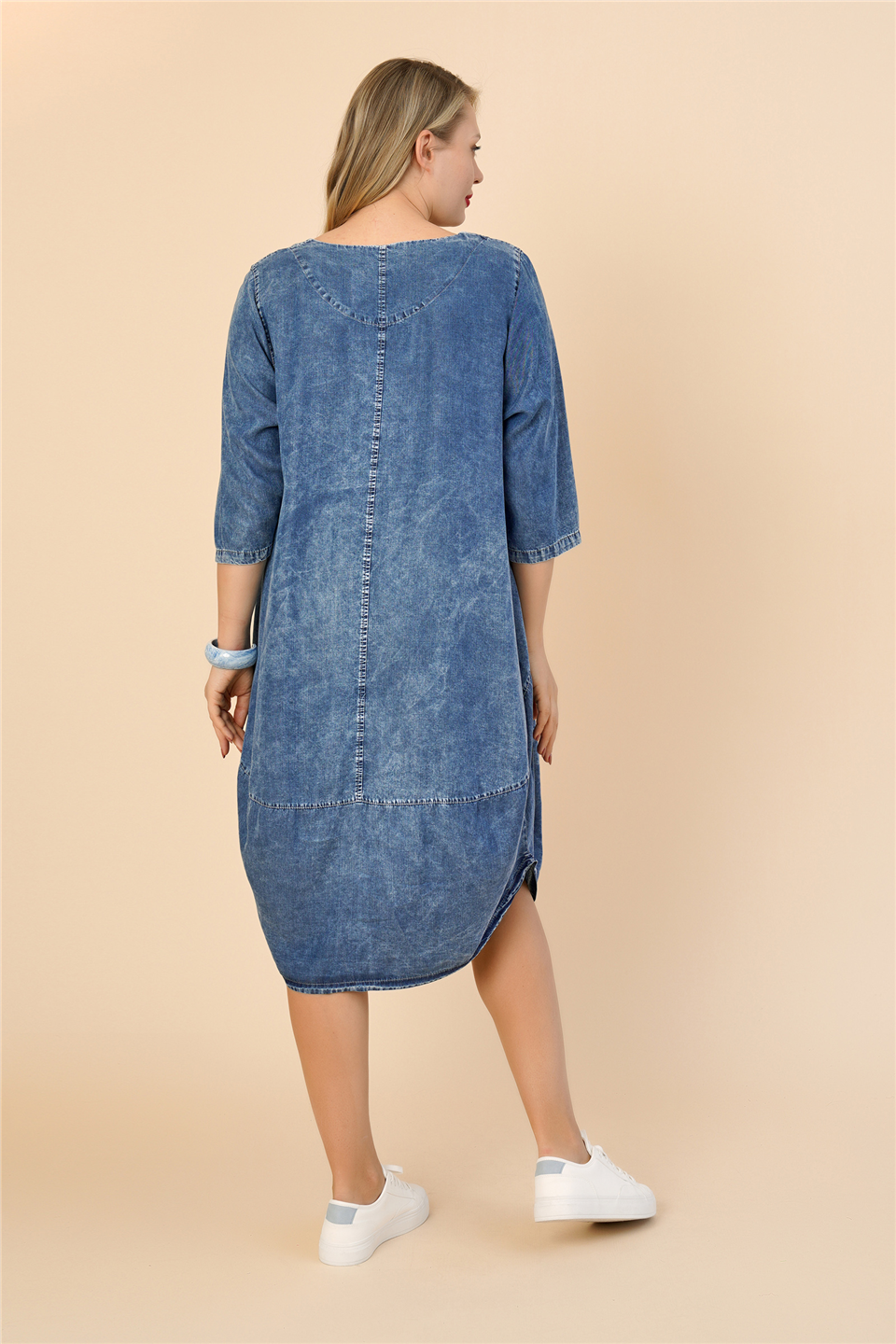 25163 % 100 TENCEL JEAN BASKILI ELBİSE