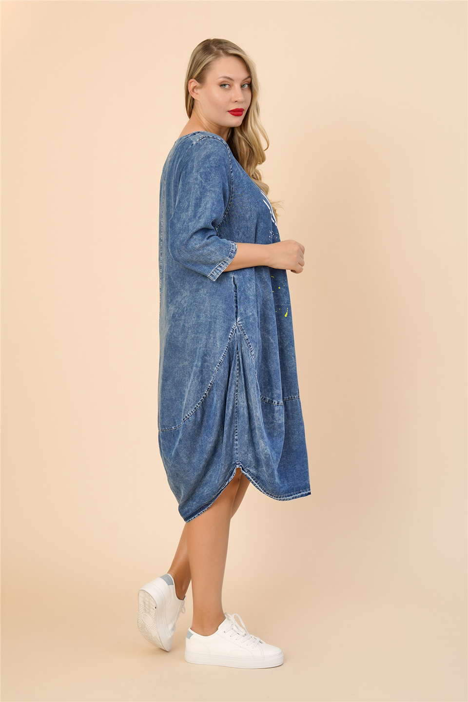 25163 % 100 TENCEL JEAN BASKILI ELBİSE