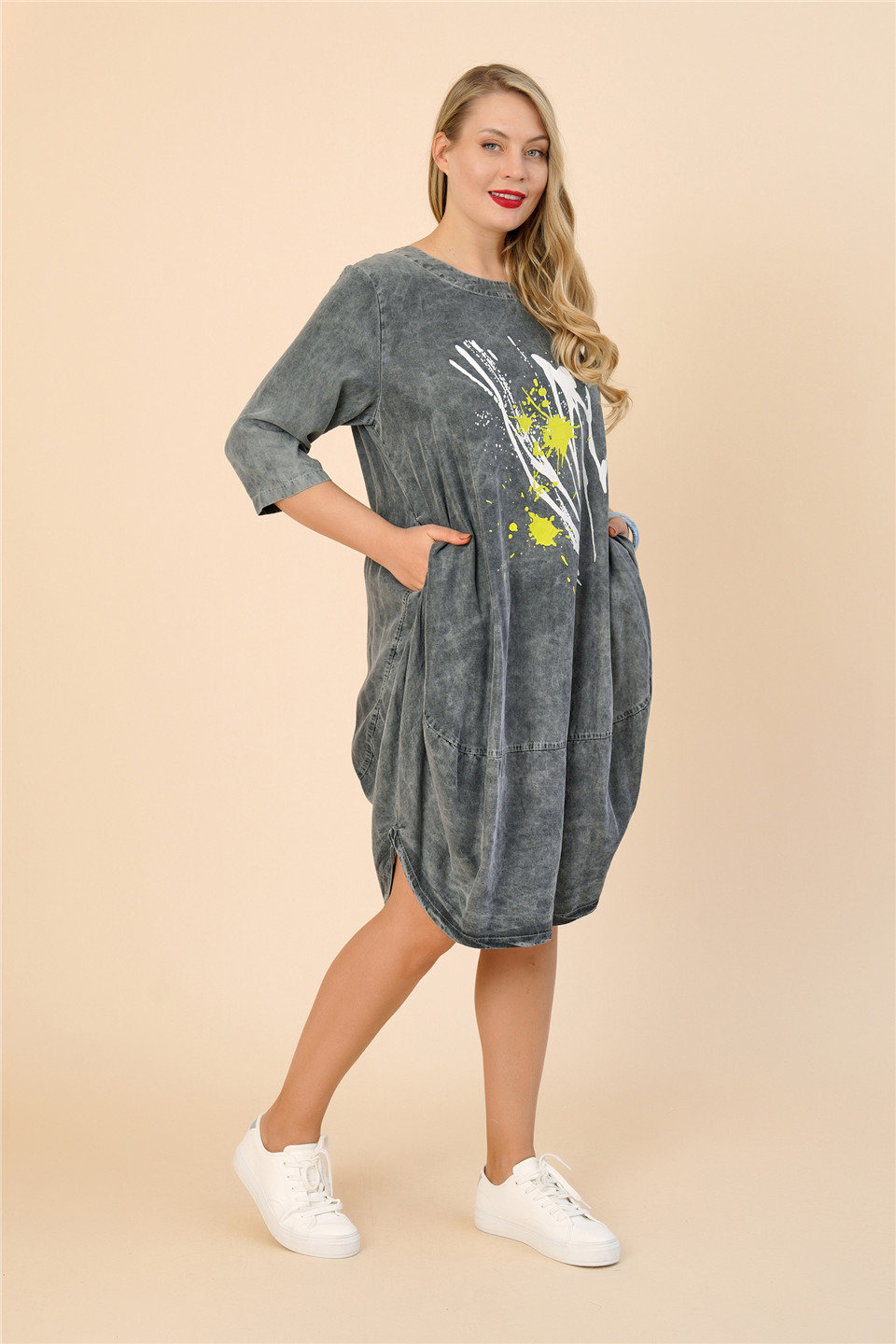 25163 % 100 TENCEL JEAN BASKILI ELBİSE