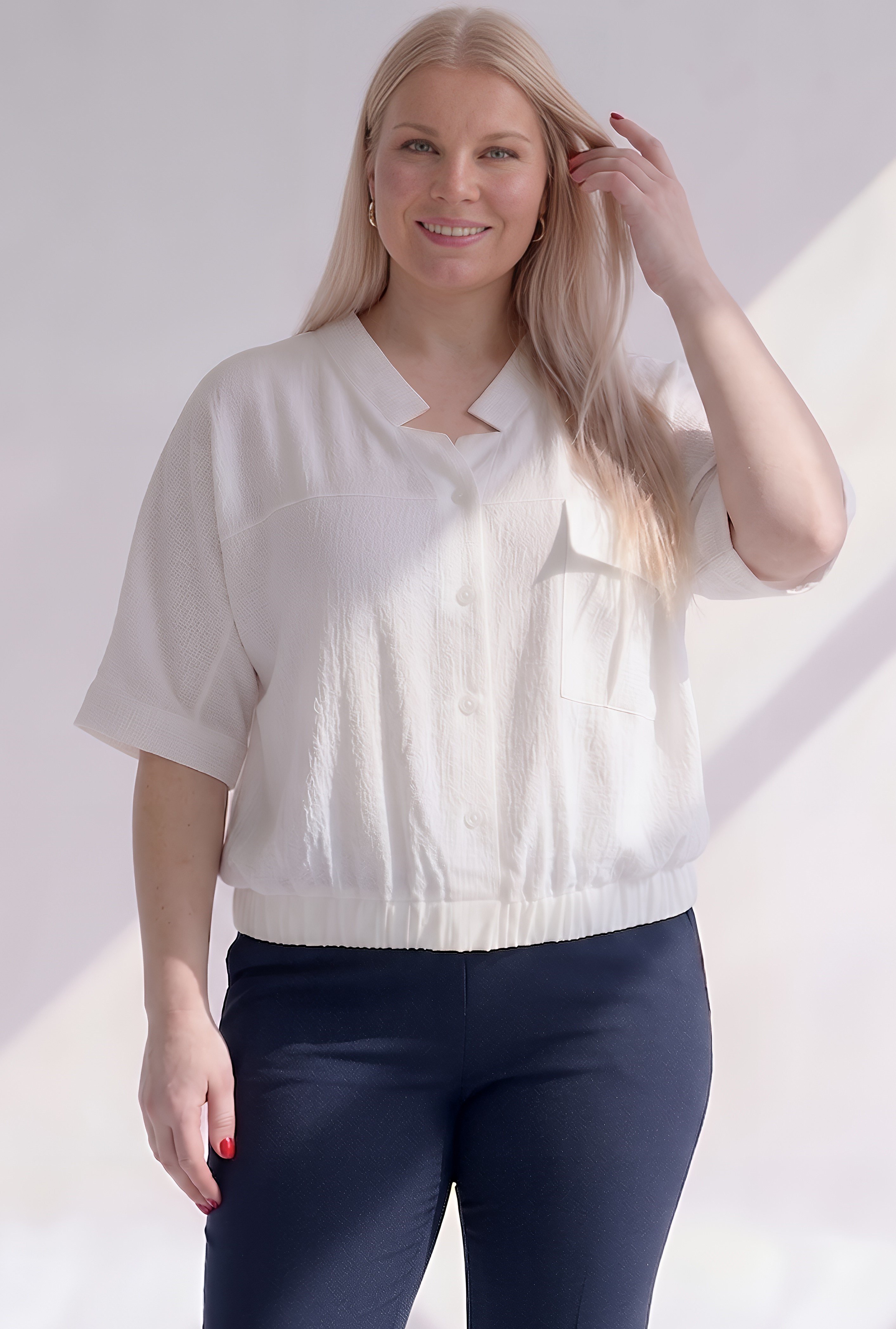 25166 VİSKON BELİ LASTİKLİ BLUZ