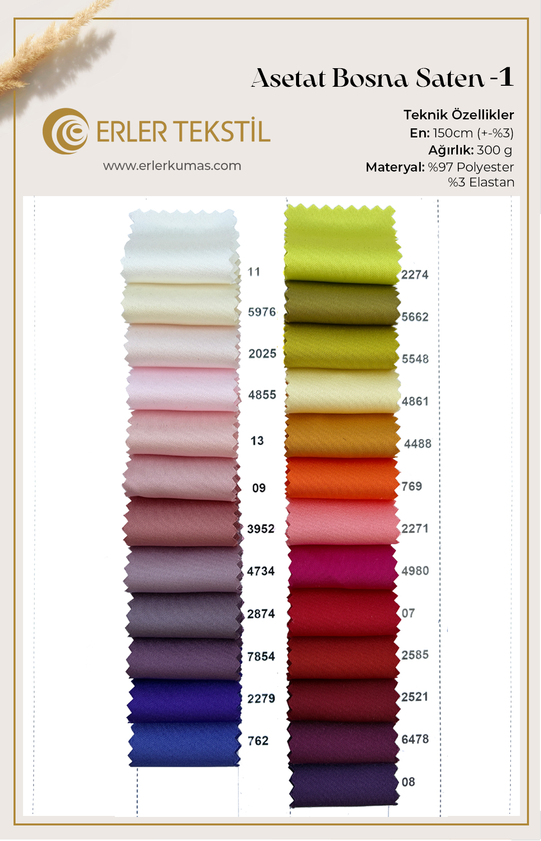 Asetat Bosna Saten Kumaş Kartela