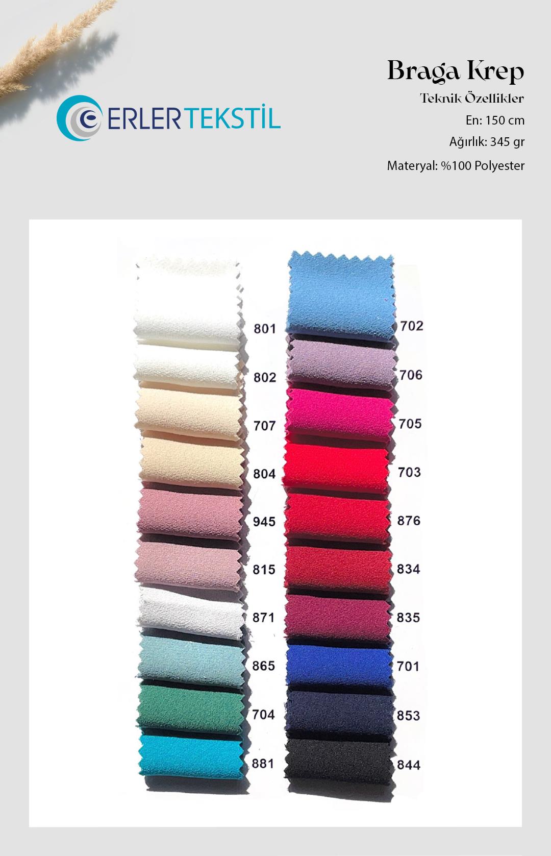 Braga Krep Kumaş Kartela (23 Renk)