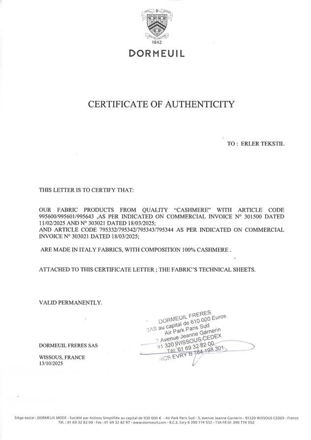 Dormeuil Saf Kaşmir Kumaş Siyah 795344-08