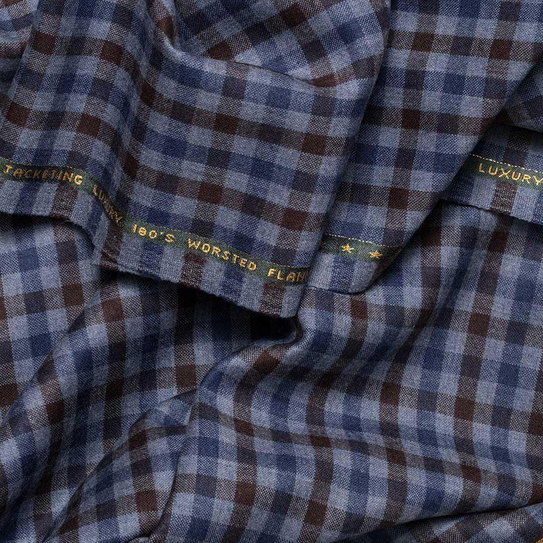 İthal Ekose Kumaş 530 15 Mavi Açık Kahve Ekose