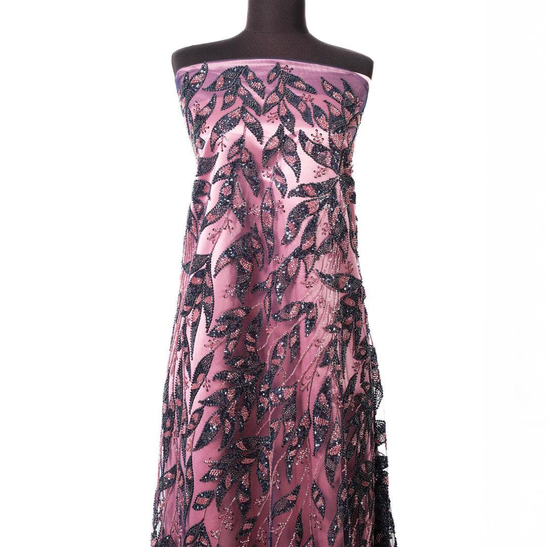 Tül Boncuk İşleme Yaprak Kumaş 285