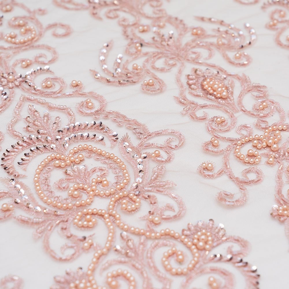 Tül Üzeri Boncuk İşleme Kumaş 