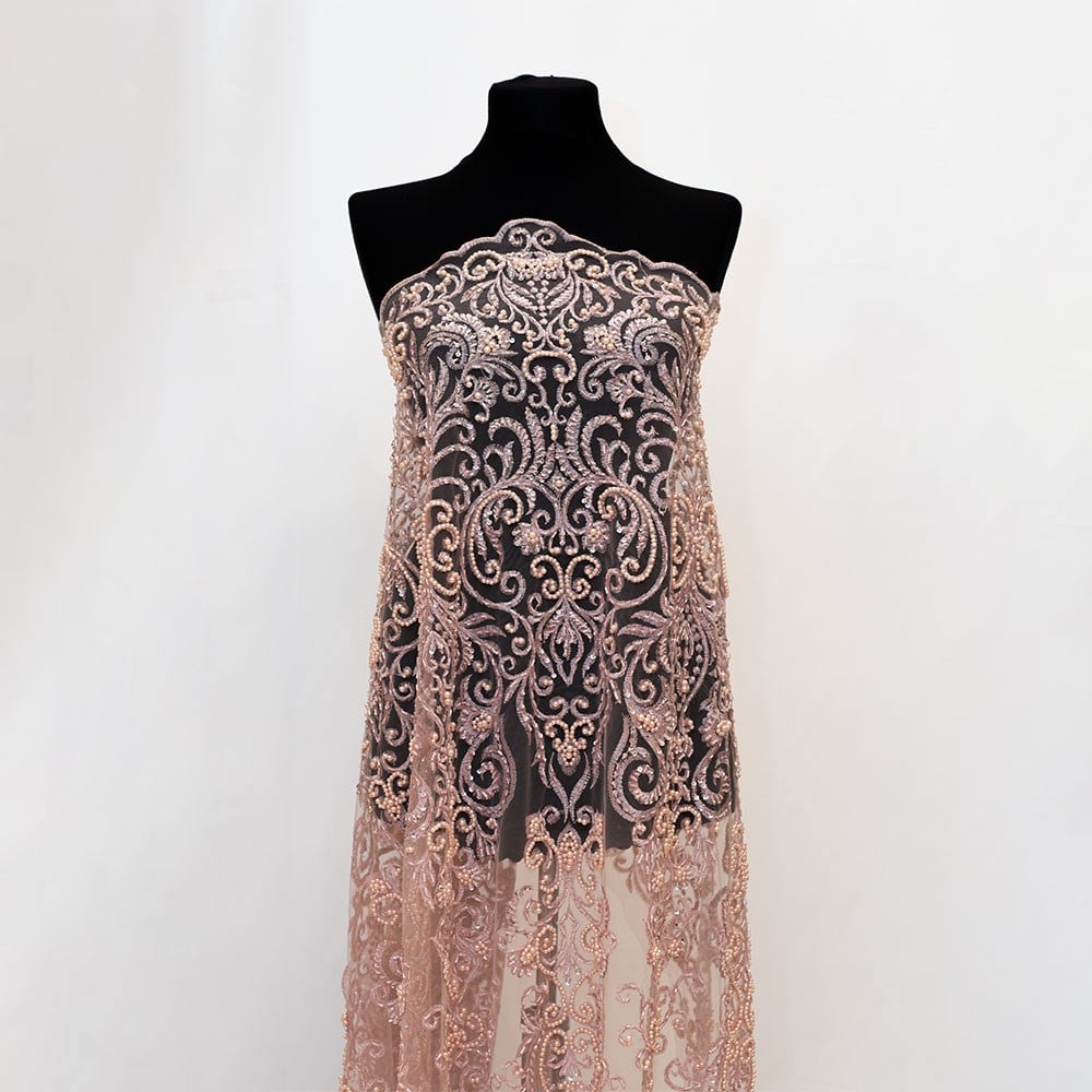 Tül Üzeri Boncuk İşleme Kumaş 