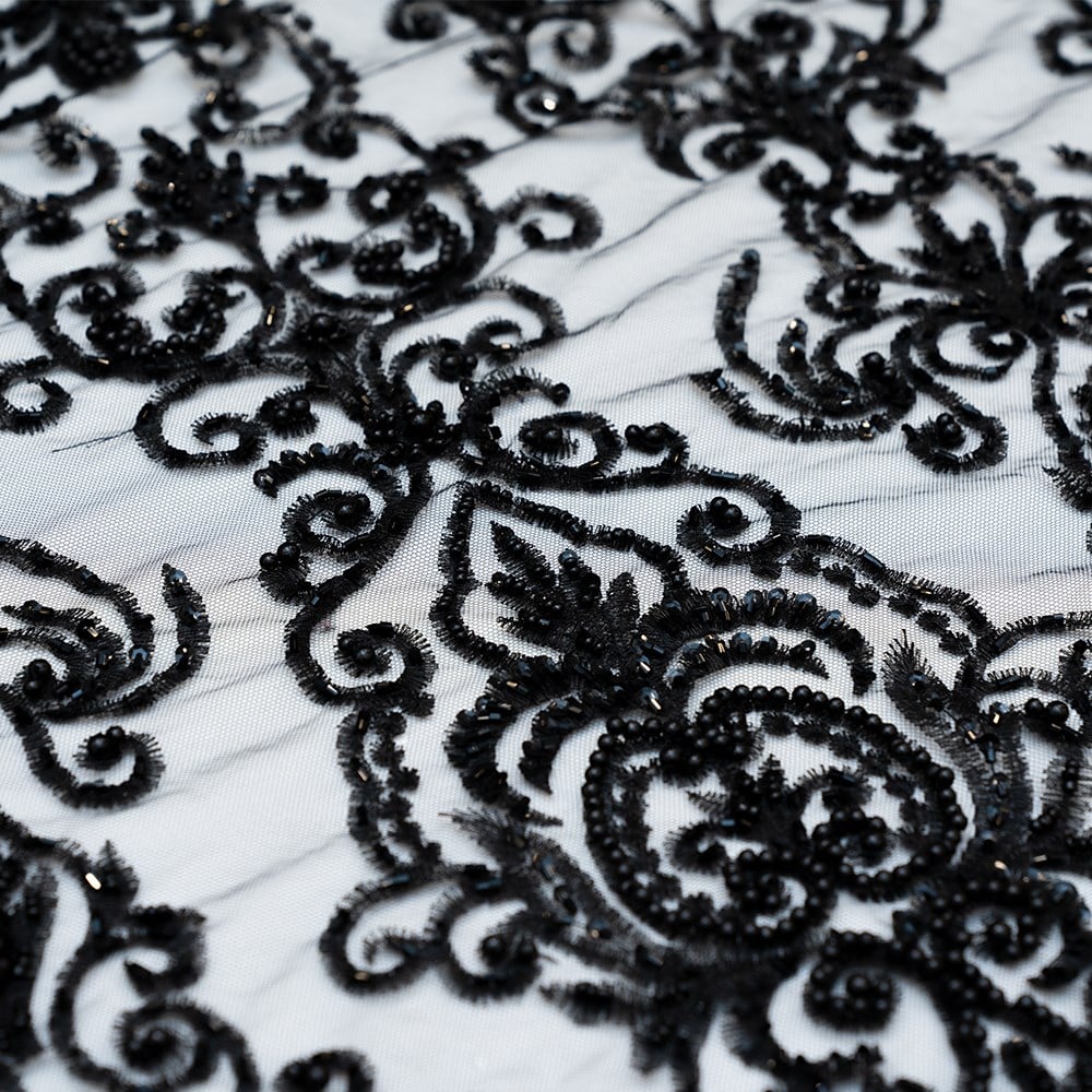 Tül Üzeri Boncuk İşleme Kumaş