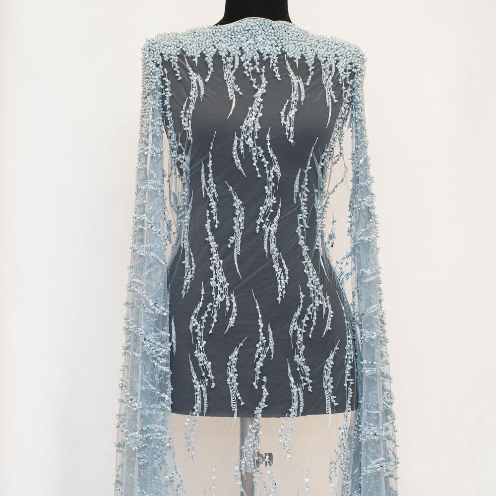 Tül Üzeri Boncuk İşleme Kumaş