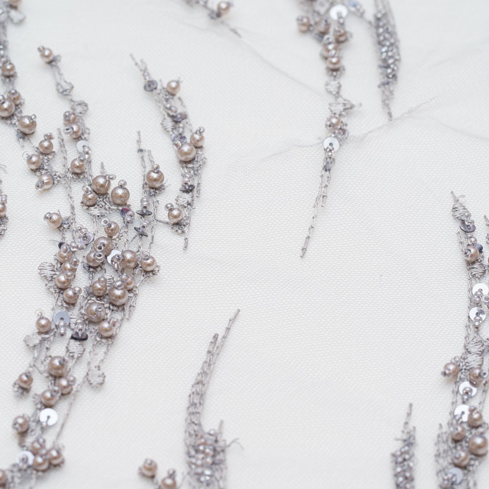 Tül Üzeri Boncuk İşleme Kumaş