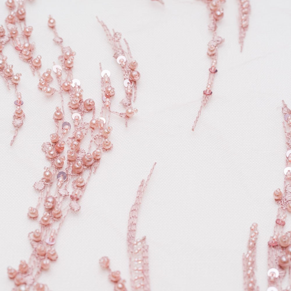 Tül Üzeri Boncuk İşleme Kumaş