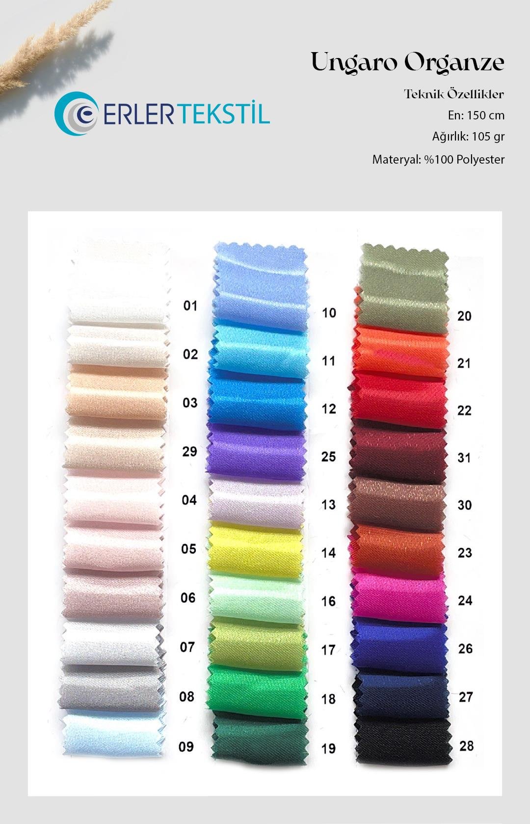 Ungaro Organze Kumaş Kartela (30 Renk)