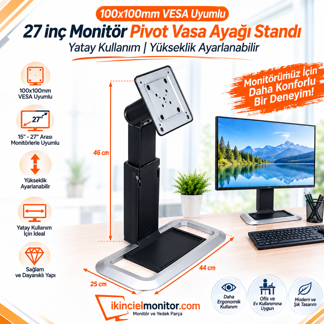 100x100mm 27 inç Monitör Pivot Vasa standı