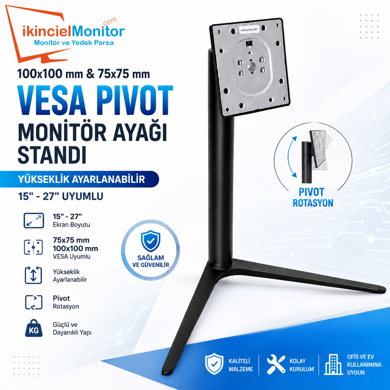 10 x 10 cm VESA Pivot Monitör Ayağı Standı 15-27 inç