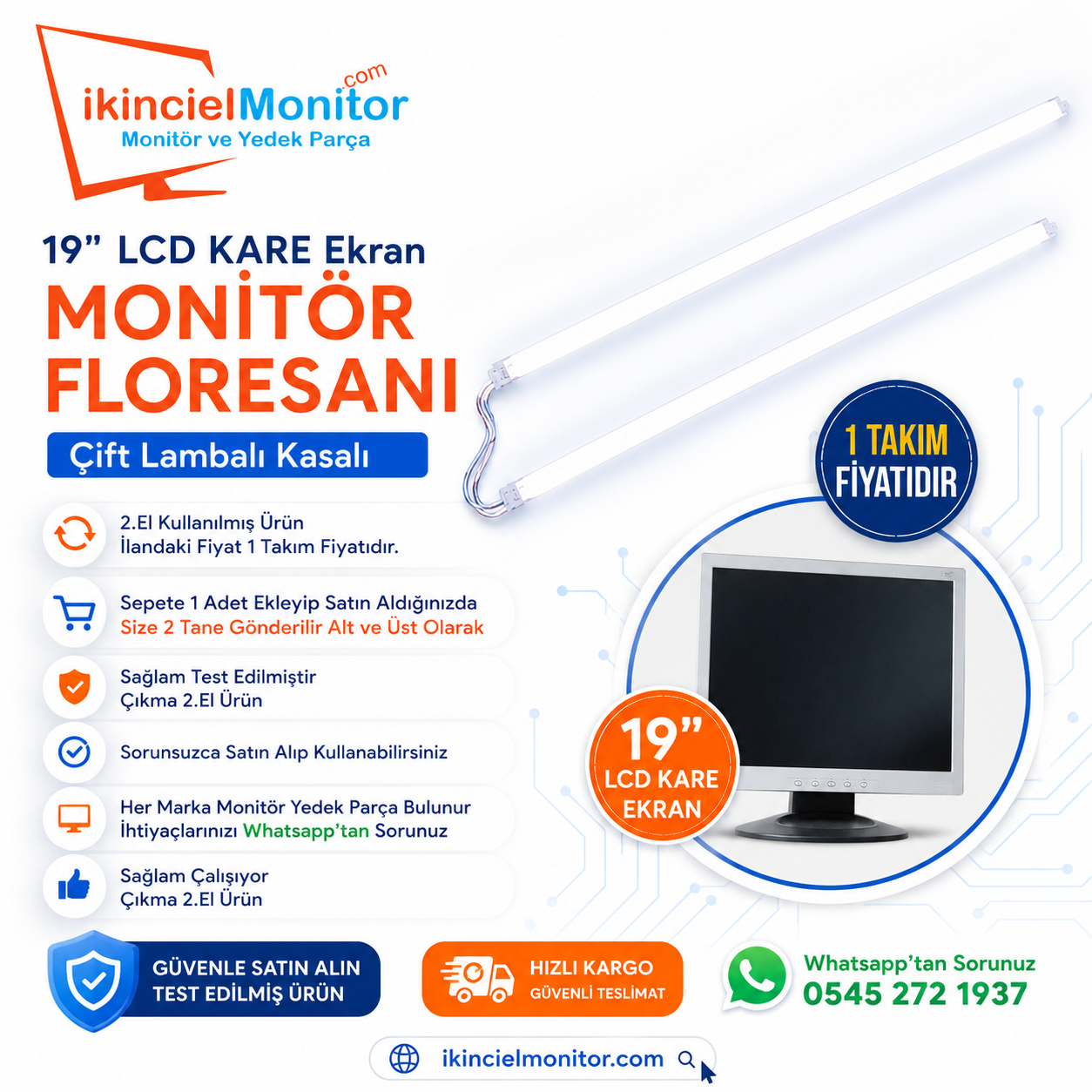 19 inç LCD Kare Monitör Lambası Floresanı 2.El Ürün