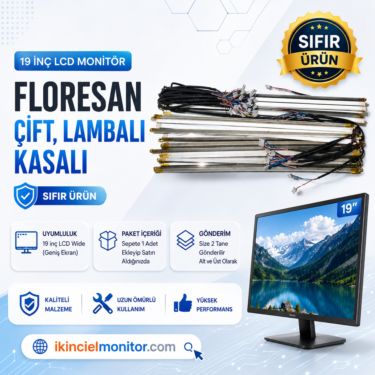 19 inç Lcd Geniş Ekran Monitör Floresanı Çift Lambalı Kasalı