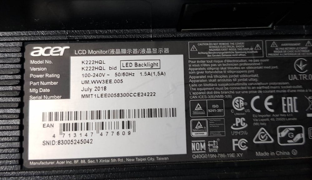ACER K222HQL 21.5 inç FULL HD LED MONİTÖR HDMI DVI VGA GİRİŞLİ