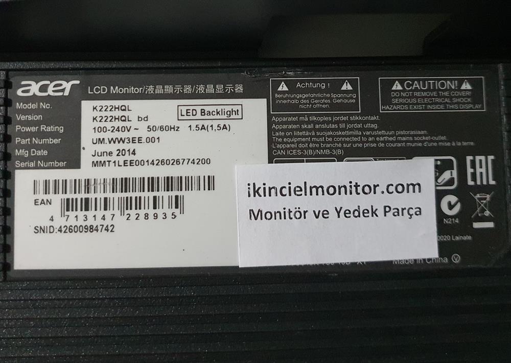ACERACER K222HQL Monitör Besleme Güç KartıMonitör Yedek ParçaAcer K222HQL Monitör Besleme Kartı 715G2892-P02-041-001R