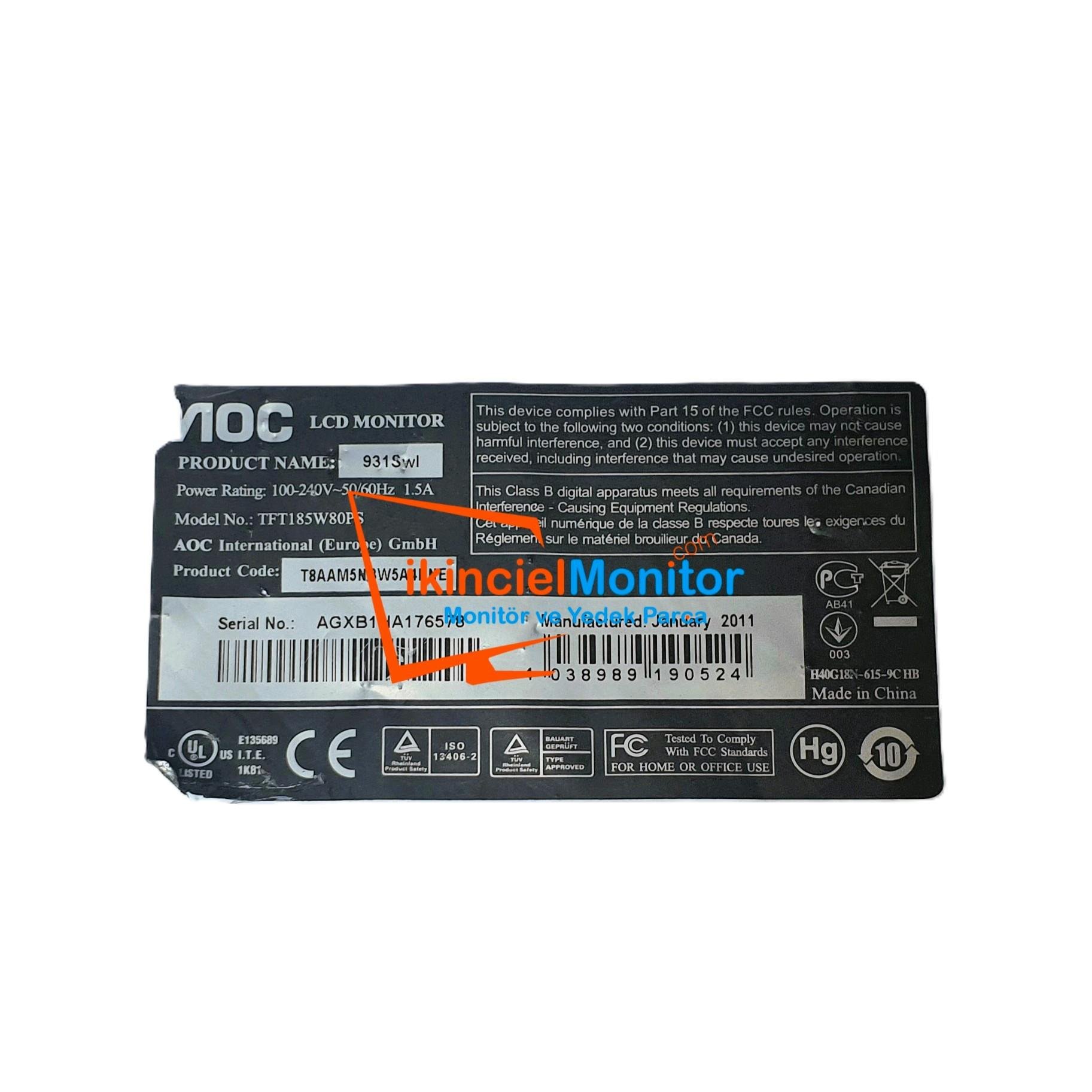 715G2852-2-11 AOC 931Sn Monitör besleme kartı