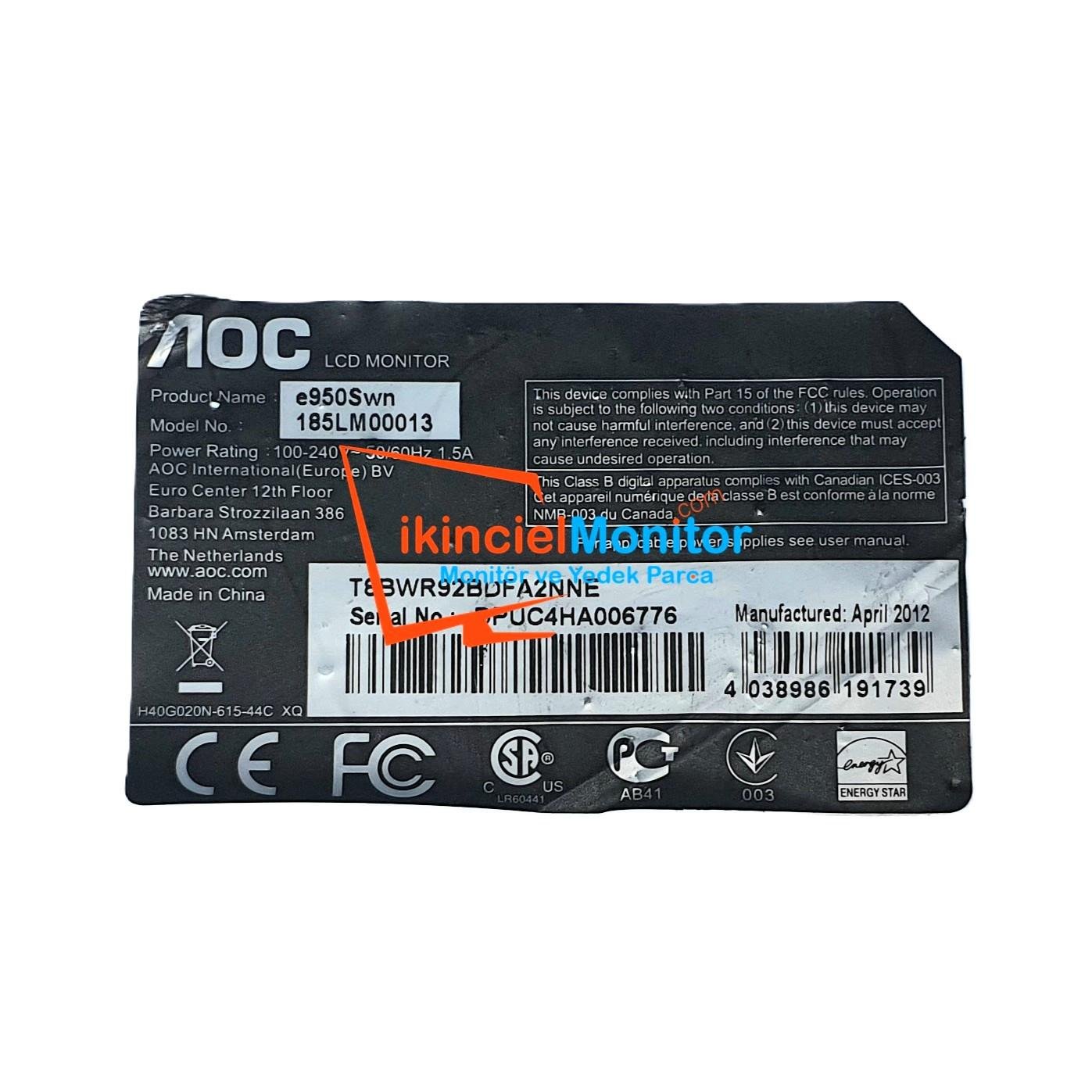 715G4744-P01-003-001C AOC E950Swn Monitör Güç Kartı
